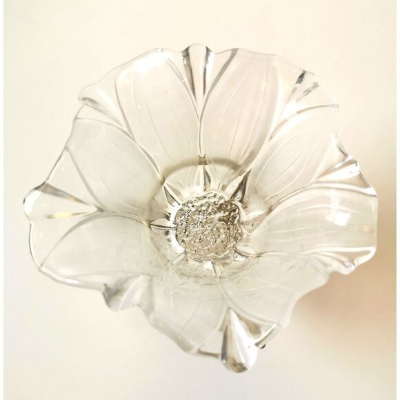Vintage Mid-Century Glass Flower-Flared Bowl on Decorative Metal Vine/Leaf Stand - Picture 4 of 8